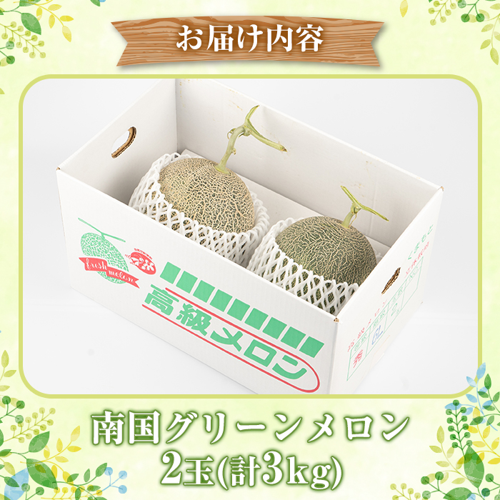 ＜2026年6月下旬以降順次発送予定＞数量限定！鹿児島県産南国グリーンメロン(2玉・計3kg) 数量限定 メロン フルーツ 青肉 果物 くだもの 果実 国産 九州産 鹿児島県産【松永青果】akn053-03