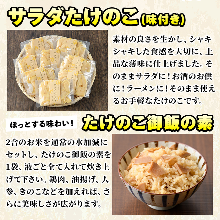 ご家庭用たけのこ美味づくし(5種10袋・たけのこ水煮、味付けタケノコ2種、味付土佐煮、たけのこご飯の素)国産 筍 野菜 使い切り 小分け 個包装【上野食品】akn008-18