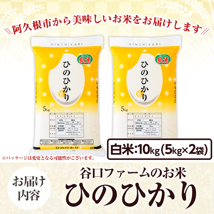 鹿児島県産のお米 ひのひかり(計10kg・5kg×2袋) 国産 白米 自社精米 ご飯 おこめ おにぎり お弁当 ひのひかり【谷口ファーム】akn064-08