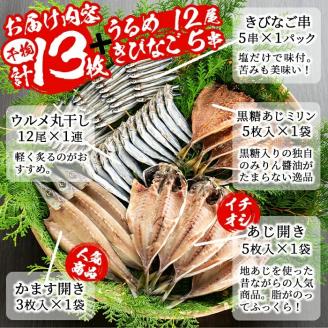 鹿児島県産！干物詰め合わせ(5種)国産 九州産 魚介 ひもの 干物 乾物 鯵 あじ かますな きびなご ウルメ セット 詰合せ【又間水産】akn001-02