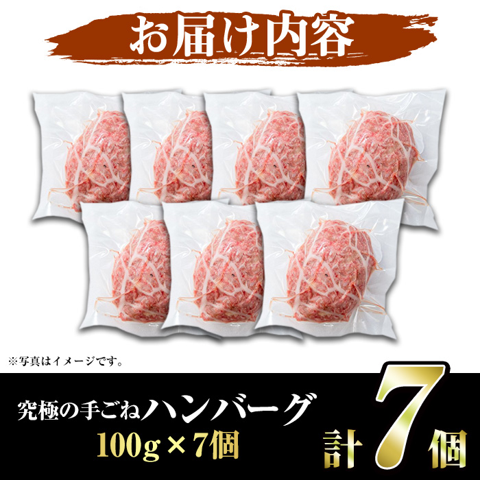 鹿児島県産黒毛和牛！手ごねハンバーグ(計700g・100g×7個) 国産 牛肉 ハンバーグステーキ 冷凍 おかず 手作り 惣菜 冷凍ハンバーグ お弁当 黒毛和牛 贈答用 ギフト 贈り物 網脂 冷凍 小分け【スーパーよしだ】akn058-01