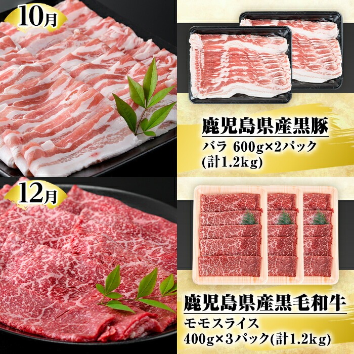 ＜定期便・全6回(偶数月)＞鹿児島県産黒毛和牛・黒豚定期便(総量約5.2kg)国産 九州産 鹿児島産 牛肉 国産牛 豚肉 サーロイン ステーキ 切り落とし 切落し カルビ 焼肉 焼き肉 焼肉セット 黒豚 バラ肉 すき焼き しゃぶしゃぶ 頒布会【スターゼン】akn042-28