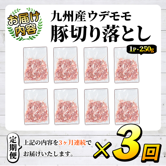 ＜定期便・全3回＞豚肉ウデモモ切り落とし(計6kg・1パック250g) 小分け 国産 豚肉 豚小間 真空パック 家庭用 豚こま 定期便 スライス 冷凍配送 個包装 切り落し 切落し すき焼き しゃぶしゃぶ セット 詰め合わせ 数量限定【三九】akn006-11