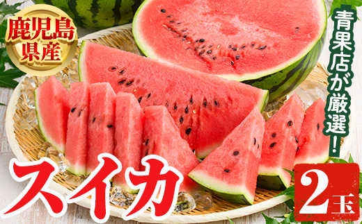 ＜2026年6月中旬以降順次発送予定＞鹿児島県産 スイカ(2玉) 国産 果物 スイカ すいか 西瓜 ジュース スムージー 祭ばやし 縞王 紅まくら 黒小玉スイカ 期間限定【松永青果】akn053-31