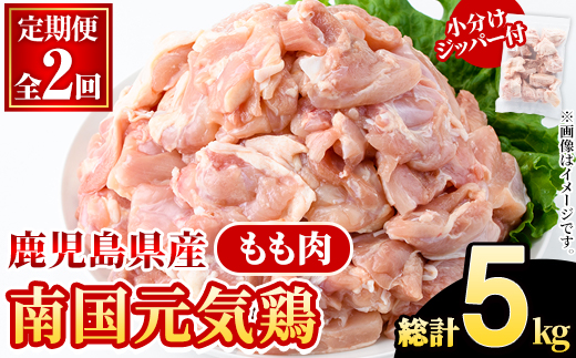 ＜定期便・全2回(隔月)＞鹿児島県産！南国元気鶏 もも肉(総計5kg) 国産 九州産 鹿児島産 鶏肉 鶏モモ 鶏もも モモ肉 小分け 弁当 おかず 定期便 【さるがく水産】akn028-33
