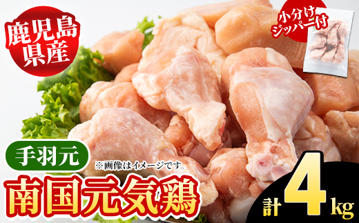 鹿児島県産！南国元気鶏 手羽元(計4kg) 国産 九州産 鹿児島産 鶏肉 手羽元 小分け 弁当 おかず 唐揚げ 焼き鳥 【さるがく水産】akn028-38