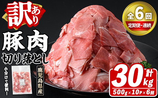 ＜定期便・全6回(連続)＞訳あり！鹿児島県産 豚肉切り落とし (計30kg) 切り落とし こま切れ 国産 鹿児島県産 豚肉 ブタ おかず バラ肉 個包装 小分け 薄切り 切り落し 切落し 冷凍配送 小間切れ コマ 訳アリ 【スターゼン】akn042-61