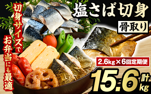 ＜定期便・全6回(隔月)＞骨取り 塩さば 切身 (計15.6kg) 大容量 サバ 鯖 骨ぬき 骨抜き 骨なし 海産物 海鮮 おかず 惣菜 焼き魚 お弁当 切り身 ジップロック チャック付き袋 小分け 簡単調理 定期便 【グローバルフーズ】akn061-46
