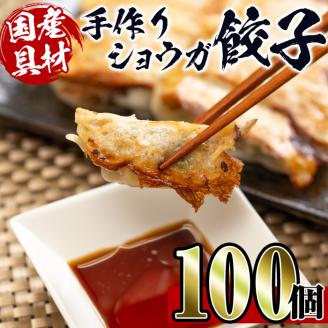 i393 国産豚肉使用！手作りショウガ餃子100個セット(10個×10パック たれ付き）具材は全て安心安全な国産！にんにく不使用！ビールのお供に相性抜群！ 餃子 ぎょうざ ニンニク不使用 しょうが 生姜 冷凍 おかず おつまみ 惣菜 小分け 国産原料 【スーパーよしだ】