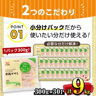 i302-2601 ＜2026年1月中に発送予定＞南国元気鶏ササミ(300g×30パック・計9kg) 鶏肉 鳥肉 とり肉 ササミ ささみ 鳥ささみ 南国元気鶏 ヘルシー ダイエット 国産 九州産 急速冷凍 小分け 【マルイ食品】