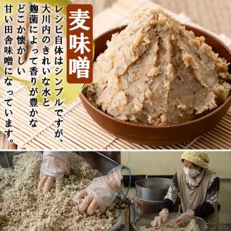 i345 大川内麦味噌(1kg×3袋・計3kg)と豚味噌(180g×4個・計720g)のセット！ 味噌 みそ 味噌汁 田舎味噌 豚味噌 麦みそ 野菜スティック おつまみ ご飯のお供 【大川内地区コミュニティ協議会】