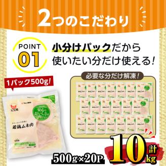 i300 南国元気鶏ムネ肉(500g×20パック・計10kg)バラバラの状態で急速凍結しているから使いやすい！蒸し鶏やとり天などにおすすめの鶏肉  肉 鶏肉 鳥肉 ムネ チキン 国産 冷凍 南国元気鶏 急速凍結 蒸し鶏 とり天【マルイ食品】