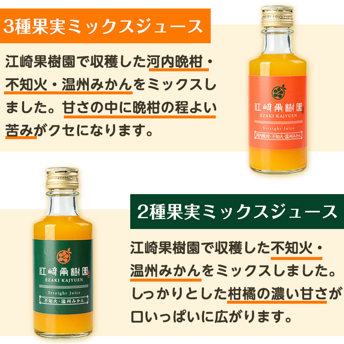 i610-f 【父の日ギフト】まるごと３種類果実ジュースセット(180ml×8本・全3種) 飲料 ジュース みかん 蜜柑 詰合せ 果汁 100% 河内晩柑 不知火 温州みかん 無着色 無香料 ストレートジュース 安心安全 父の日 プレゼント ギフト 贈答 【江崎果樹園】