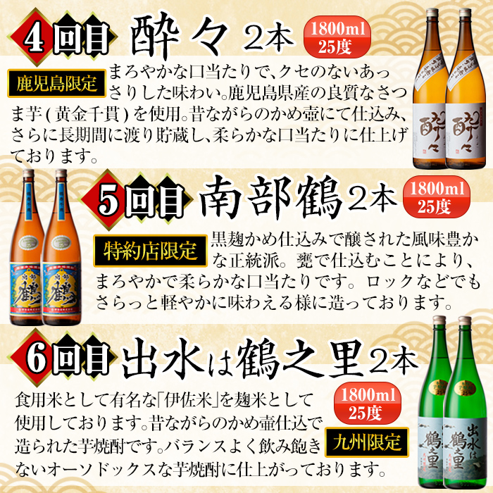 i960 ＜定期便・計12回(連続)＞こだわり芋焼酎24本セット(全12種・合計24本) 酒 焼酎 さつま芋 本格芋焼酎 セット 飲み比べ 呑みくらべ 定期便 特約店 限定品 家飲み 宅飲み【酒舗三浦屋】