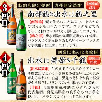 i669 ＜定期便・計6回(連続)＞出水市3蔵のこだわり芋焼酎セット(全12種・合計12本) 酒 焼酎 さつま芋 本格芋焼酎 セット 飲み比べ 呑みくらべ 定期便 特約店 限定品 家飲み 宅飲み 【酒舗三浦屋】