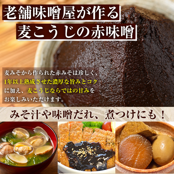 i1123 国産厳選 熟成みそ(500g×2・計1kg) 味噌 みそ 麦 麦麹 調味料 田舎味噌 赤味噌 赤みそ 赤だし お味噌汁 味噌汁 料理 味噌料理 味噌煮 味噌おでん 煮つけ 煮付け 味噌ダレ 味噌だれ 【藤本醸造店】