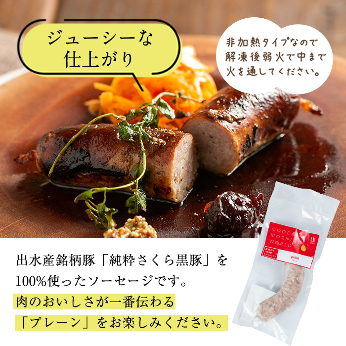 i963-B 出水純粋さくら黒豚100%使用！生サルシッチャ プレーン(計4本) 豚肉 黒豚 ソーセージ おつまみ おかず 冷凍 BBQ【マルチェロ】