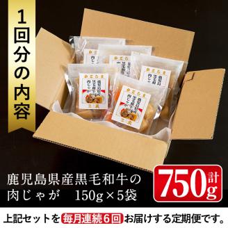 i933 ＜定期便・計6回(連続)＞鹿児島県産黒毛和牛の肉じゃが＜(150g×5袋・計750g)×全6回＞常温 常温保存 肉じゃが 鹿児島県産 牛肉 黒毛和牛 じゃがいも 加工品 おかず 晩御飯 簡単調理 お手軽 プロの味 定期便【西尾】