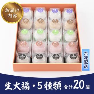 i788 《毎月数量限定》生大福 (合計20個・5種) 大福 クリーム大福 数量限定 クリーム 小倉 コーヒー 抹茶 ごま 芋 あんこ 和菓子 スイーツ 和スイーツ 食べ比べ 詰め合わせ 個包装 贈答 手土産 冷凍 【泉菓園】