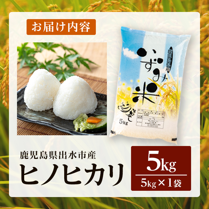 i1079-A 令和7年産 鹿児島県 出水市産 ヒノヒカリ (5kg) 米 5kg ひのひかりヒノヒカリ 鹿児島 5キロ お米 九州 九州産 甘み あっさり もちもち 【いずみキッチン】