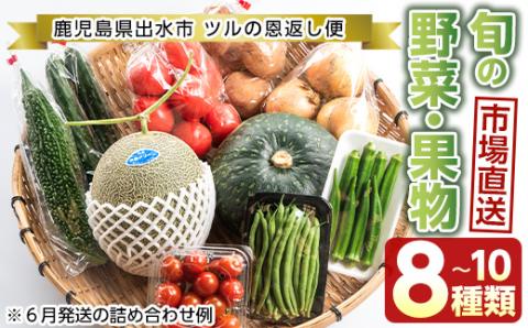 i460 旬の野菜・果物おまかせセット(8～10種類)ツルの恩返し野菜セット！鹿児島県出水市より国産野菜を市場直送！ 野菜 果物 くだもの 詰め合わせ セット 国産 鹿児島県産 市場直送 旬 季節 何が届くかはお楽しみ 【出水市出水駅観光特産品館 飛来里】