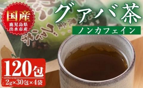 i184 ＜国内産100%＞出水農産グァバ茶 快然王(30包×4袋)グァバ葉のポリフェノールそのままに！ノンカフェインだから子供から大人まで！ お茶 茶 国産 グァバ葉 ティーパック ノンカフェイン ポリフェノール 血糖値 コレステロール 【出水酒造 izumi-syuzou】