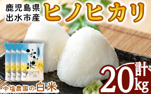 i1079-C 令和7年産 鹿児島県 出水市産 ヒノヒカリ (計20kg・5kg×4袋) 米 20kg ひのひかりヒノヒカリ 鹿児島 20キロ お米 九州 九州産 甘み あっさり もちもち 【いずみキッチン】