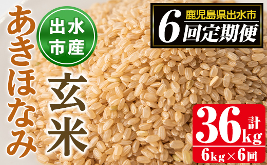 i539 ＜定期便・計6回(連続)＞鹿児島県出水市産あきほなみ 玄米＜(3kg×2袋・計6kg)×全6回＞ 米 玄米 お米 6kg 計36kg 定期便 国産 あきほなみ おにぎり ごはん お米マイスター 厳選 【田上商店】