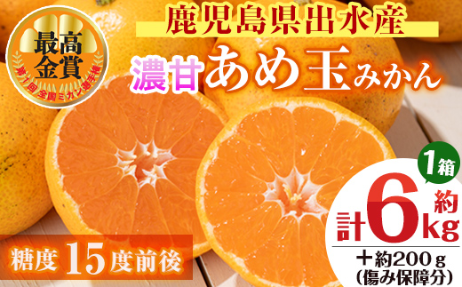 i570 ＜先行予約受付中！2025年11月中旬～2026年1月下旬の間に発送予定＞【特別栽培・最高金賞】温州みかん日本一！濃甘あめ玉みかん(約6kg・1箱＋傷み保障 約200g(3～4玉) みかん 蜜柑 ミカン 柑橘 果物 フルーツ 果実 国産 鹿児島【Farmer friends Marche】