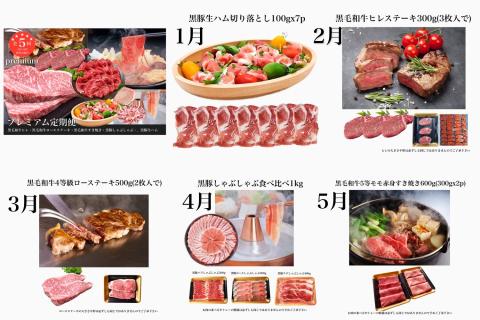【2026年発送 先行予約】【全５回定期便】黒豚・黒毛和牛プレミアム定期便(水迫畜産/Z100-532)