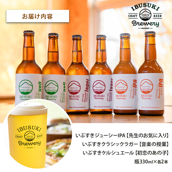 クラフトビール 3種 各2本 (いぶすきブルワリー/018-2025) いぶすきジューシー IPA いぶすき クラシックラガー いぶすき ケルシュエール クラフトビール 詰め合わせ 瓶 ビール 飲み比べ セット ビールセット