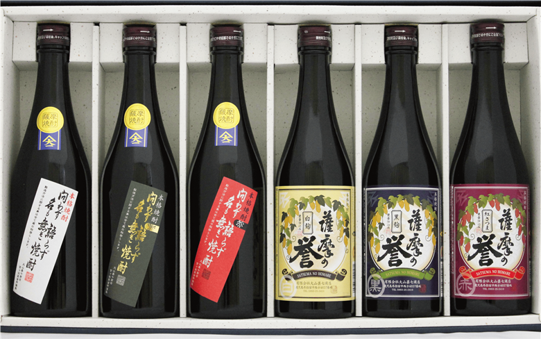 問わず語らず名も無き焼酎・薩摩の誉 彩りギフトセット(大山甚七商店/020-1783) 焼酎 芋焼酎 セット ギフト プレゼント 酒 お酒 アルコール 芋 飲み比べ のみ比べ のみくらべ 鹿児島県 鹿児島県産 鹿児島産 国産 白麹 黒麹 さつま 紅さつま 赤 黒 白 薩摩 地酒 蔵