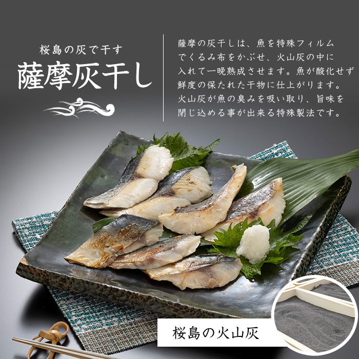 【干物 灰干し】桜島火山灰で魚を熟成旨味が詰まった『薩摩の灰干し』2～3種合計6Pセット(浜上水産/010-1865) 干物 灰干し 魚 魚介 海鮮 つまみ おかず 惣菜 さば さわら たい 鯖 鰆 鯛 海鮮 国産 鹿児島 指宿
