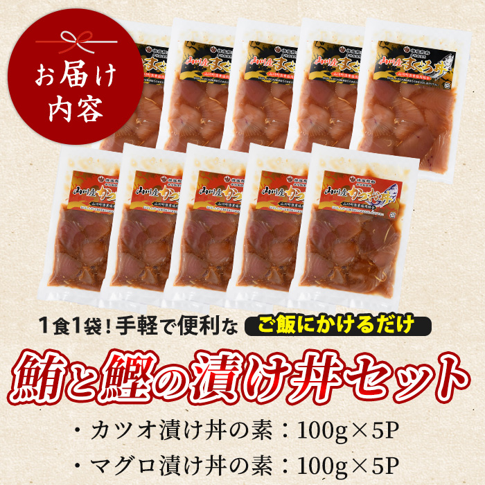 まぐろ・かつおの海鮮漬け丼セット100g×10袋(山川町漁協/010-1856) 冷凍 海鮮丼 海鮮 魚介類 マグロ まぐろ 鮪 カツオ かつお 鰹 丼 どんぶり 小分け 簡単 ランチ 惣菜 漬け 漬け丼 冷凍