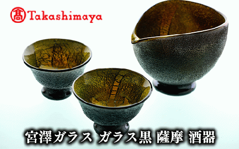 ＜高島屋選定品＞宮澤ガラス ガラス黒 薩摩 酒器(TK130-1840/59D1485)