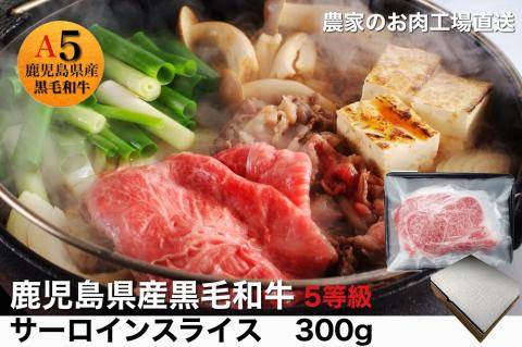 鹿児島県産5等級黒毛和牛サーロインすき焼き・しゃぶしゃぶ300g(水迫畜産/010-545)23-GP6 国産 肉 牛 和牛 ステーキ しゃぶしゃぶ 鍋 すきやき 霜降り ギフト 贈答用 プレゼント