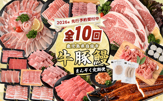 【2026年発送 先行予約】【全１０回定期便】鹿児島自慢の豚・牛・うなぎ 満足定期便(水迫畜産/Z100-528)