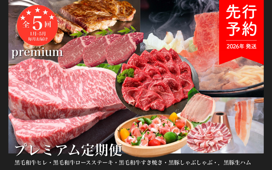 【2026年発送 先行予約】【全５回定期便】黒豚・黒毛和牛プレミアム定期便(水迫畜産/Z100-532)
