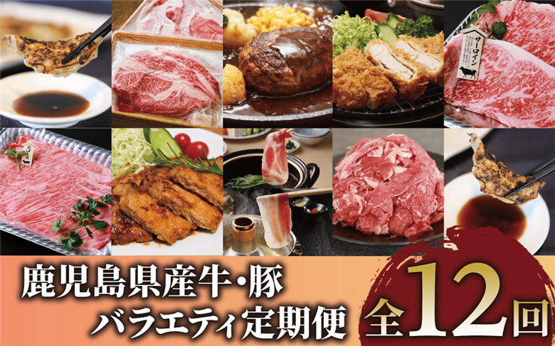 【全１２回定期便】鹿児島県産牛・豚バラエティ定期便(Z180-2042) 牛 牛肉 豚 豚肉 肉 鹿児島県産 国産 鹿児島産 黒牛 茶美豚 黒豚 餃子 しゃぶしゃぶ すき焼き すきやき すき焼 総菜 惣菜 冷凍 黒毛和牛 ステーキ ハンバーグ スライス 切り落とし 切り落し 切落し 頒布会 セット 定期