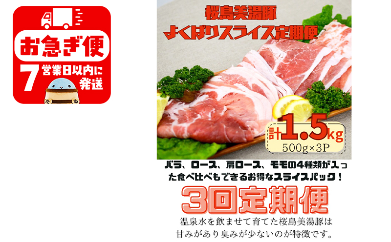 D4-0403／【3回定期便】 鹿児島県産 桜島美湯豚 よくばりスライス 500g×3P（計4.5kg）