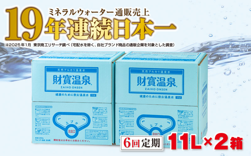 F6-2245／【6回定期】天然アルカリ温泉水 財寶温泉 11L×2箱