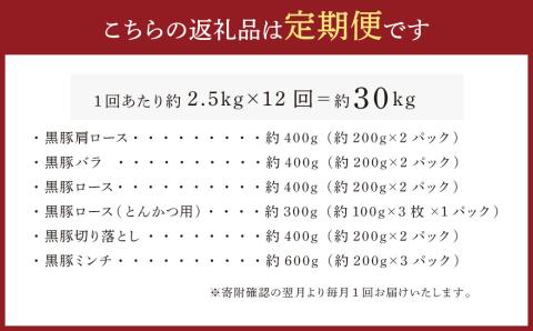 【12ヶ月定期便】鹿児島県産黒豚 6種詰合せ(約2.5kg×12回) 鹿児島 黒豚 ロース 肩ロース バラ 切り落とし ミンチ 小分け 豚肉 LS-302