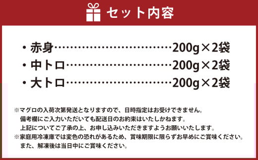 鹿児島県産本マグロ トロ＆赤身 3種セット 合計1.2kg