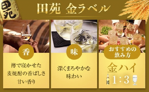 JS-807 【定期便】音楽仕込み 麦焼酎 田苑 金ラベル パック 1800ml 合計18本（6本×3か月） 25度 田苑酒造