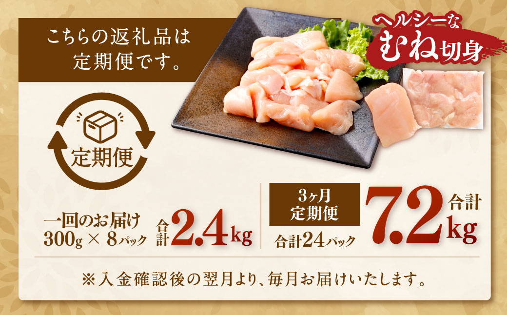 【3回定期便】鹿児島県産銘柄鶏・さつま純然鶏 若鶏むね切身