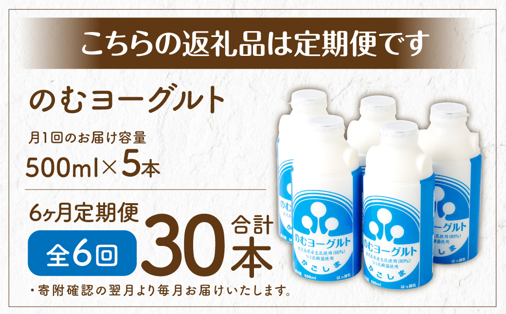【6回定期便】“牛乳屋さんがつくった”のむヨーグルト 500ml×5本×6回 合計15L 無添加 県酪農協牛乳 DS-224
