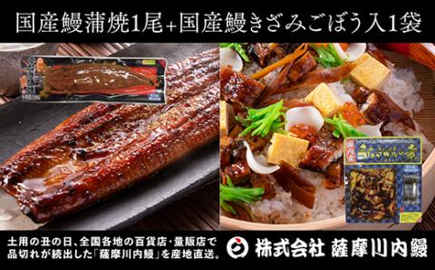 AS-143 九州産うなぎ蒲焼×1尾 + 国産きざみうなぎ ごぼう入り（タレ付き）×1袋 セット