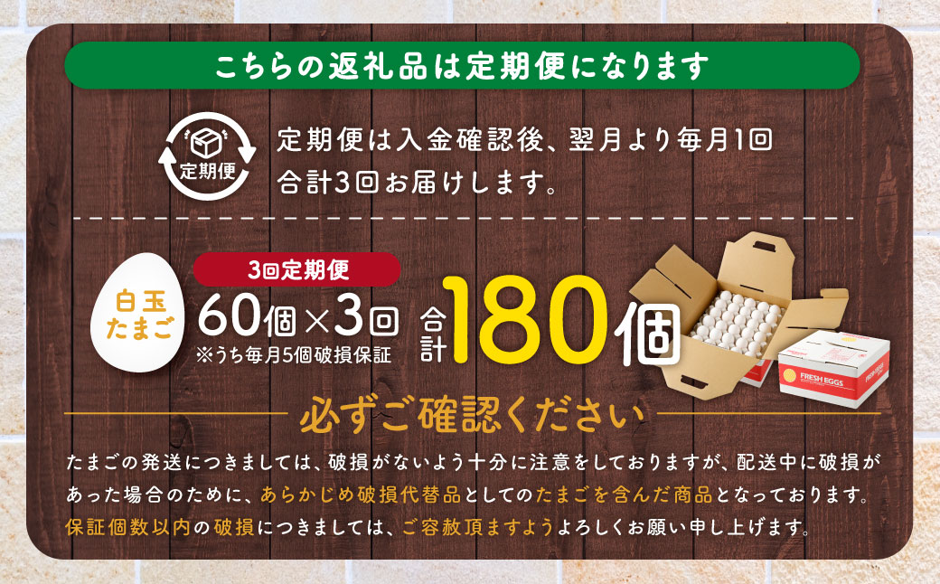 BS-517 【3ヶ月定期便】電子たまご(白玉) 合計180個(60個×3回)