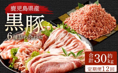 【12ヶ月定期便】鹿児島県産黒豚 6種詰合せ(約2.5kg×12回) 鹿児島 黒豚 ロース 肩ロース バラ 切り落とし ミンチ 小分け 豚肉 LS-302