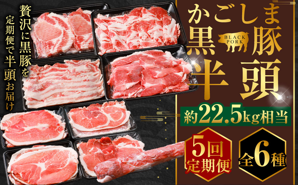 KSR-306-t 【5回定期便】かごしま黒豚半頭 約22.5kg 生産者直送 薩摩八重ファーム 工房みかく亭